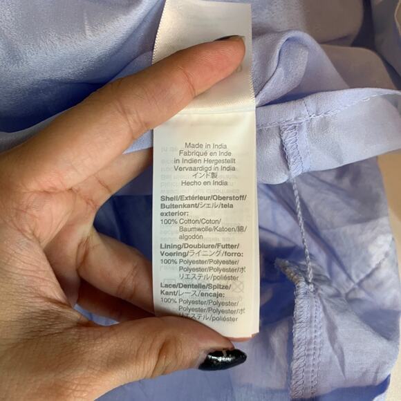 J Crew Dress Womens 6 Sky Blue White Cotton Puff Sleeve Daisy Chain Flounce Hem - Picture 8 of 12